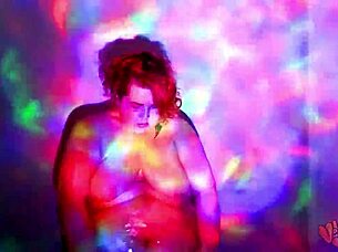 A plump redhead worship dance with oil and cloth stripping