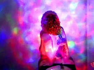 A plump redhead worship dance with oil and cloth stripping