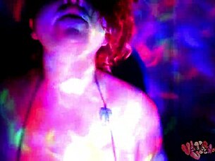 A plump redhead worship dance with oil and cloth stripping