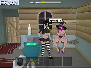Halloween-themed anime game with big dick and cumshot