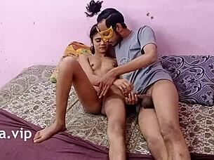 Teen endures hard rough sex with blowjob and cumshot from horny indian men!
