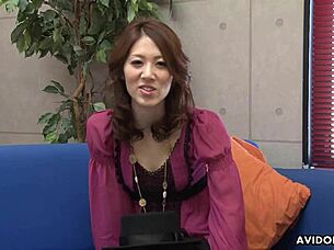 Japanese brunette Riko Miyase expertly handles three cocks