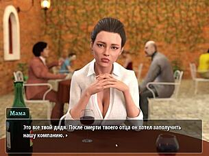 Horny housewife in anime-style porn game gets licked by group of men