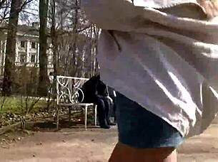 European babes flash their tits and pussies outdoors