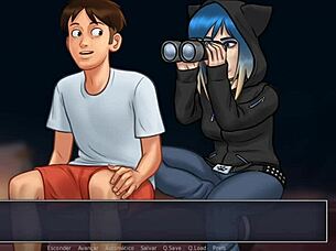 Small-boobed teacher seduces emo student in Summertime saga