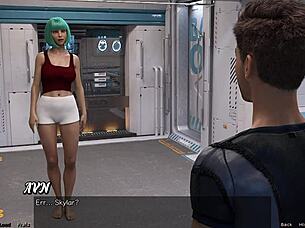 Beautiful woman with perfect figure examines a man in space in a porn movie called Stranded in Space 88
