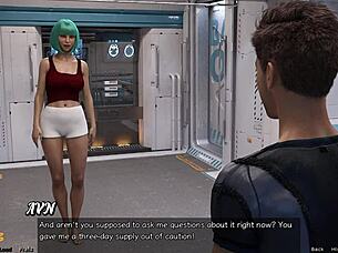 Beautiful woman with perfect figure examines a man in space in a porn movie called Stranded in Space 88