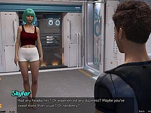 Beautiful woman with perfect figure examines a man in space in a porn movie called Stranded in Space 88