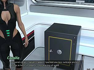 Big tits bouncing in a 3D space game with an explosive ending