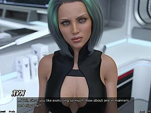 Big tits bouncing in a 3D space game with an explosive ending