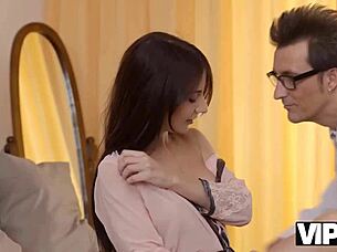 Helping small-boobied Russian neighbor with oral sex acts