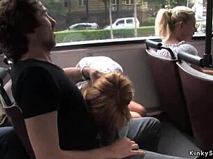 Beautiful woman with a dark complexion having sex on a public bus