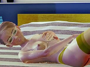 A young woman in stockings has a solo pleasure in 3D adult animation