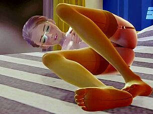 A young woman in stockings has a solo pleasure in 3D adult animation