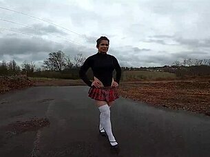 Amateur MILF shows off her curves in schoolgirl costume