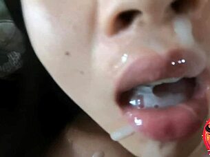 Asian student gets dominated and swallows cum in class