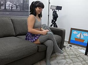First time anal sex with a small boobed Asian slut