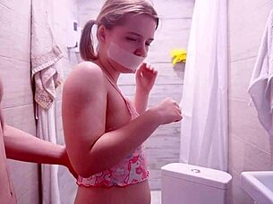 Stepdad away, blonde teen gets kinky with stranger