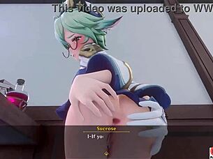 3D Futanari Hentai with Genshin Impact characters in action
