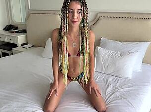 Skinny blonde gets pigtails and rough anal sex outside