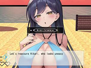Femdom and titty fuck in an anime game called The otherworldly beach - part 1