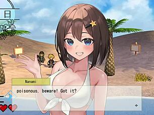 Femdom and titty fuck in an anime game called The otherworldly beach - part 1