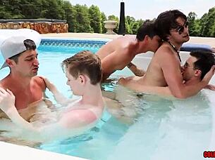 Gay group sex with barebacking and assplay