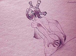 2D sex animation featuring Menchi from Hunter x Hunter