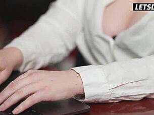 Uniformed boss seduces employees for a steamy threesome