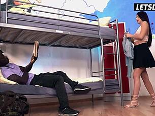 Czech dorm girl gets big black cock in hostel room