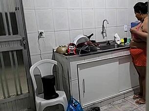 Stepmother gets fucked hard in the kitchen by stepson