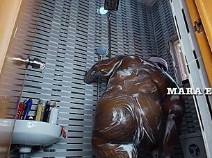 Shower time turns kinky for an ebony couple
