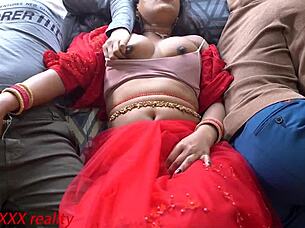 Step mother seduces step son and his friends in this Indian porn movie