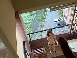 Skinny slut gets neighbor to help with a rough anal fuck