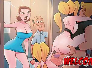 Cartoon porn featuring fucking in an elevator with a 3some