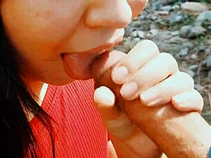 Passionate outdoor blowjob from an amateur couple