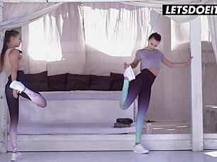 Hot lesbian stepsis Stella and Mia in sensual sex scenes