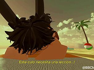 Big black cock fucking femboy bunny in Roblox Spanish sub