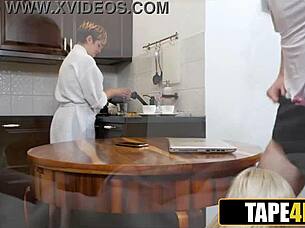 Sis sucks stepbro's small cock under mom's preaching