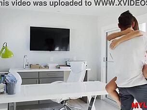 Sensual secretary gets hard cock in assfucking reality show