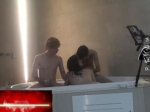 Beautiful blonde gets a bath time surprise with big cock
