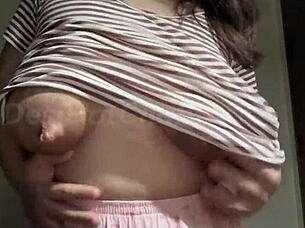 Hot Indian MILF fondles big boobs on webcam