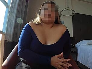 Chubby girl gets horny, takes down my pants