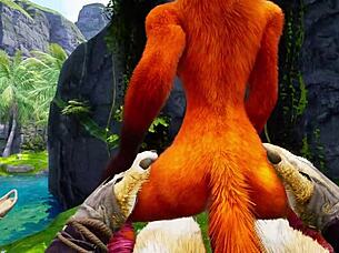 Furry lovers dance in rain, captured in passionate poses