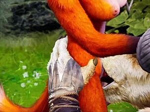 Furry lovers dance in rain, captured in passionate poses