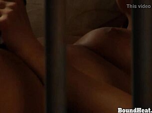The hot lesbian has an orgasm while masturbating in prison