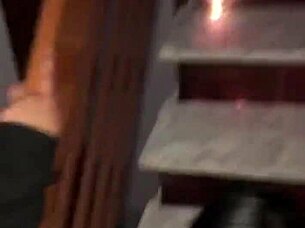 Couple enjoy sex on the staircase while neighbors sleep