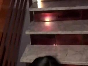 Couple enjoy sex on the staircase while neighbors sleep