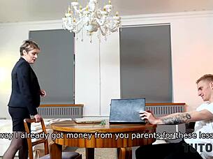 A hot tutor in stockings gets penetration at home