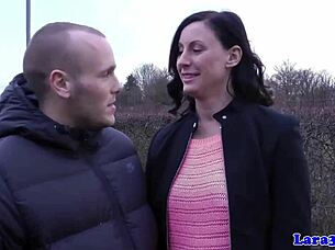 Hot MILF with stockings gets fucked in doggystyle by a British guy